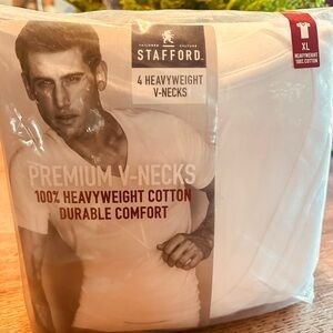 Men’s Stafford 100% Cotton Heavyweight V-Neck T-Shirts/Pack of 4 Sz:XL New!!